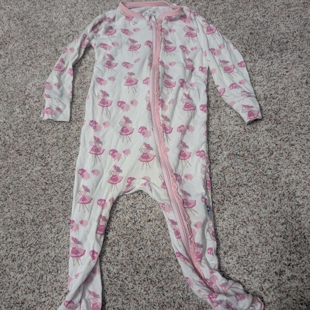 Kickee Pants Pink and White Little Bo Peep Footies